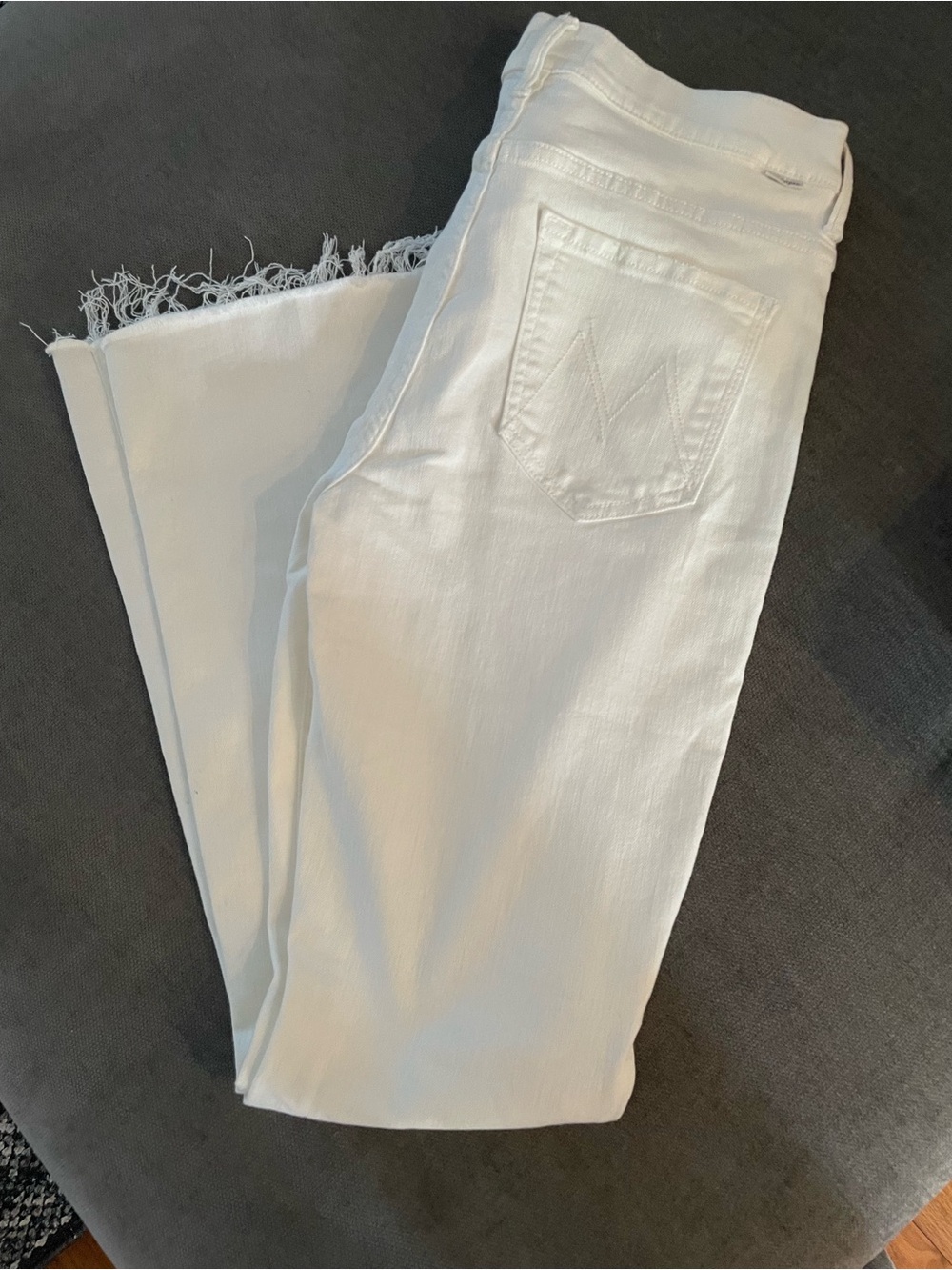 MOTHER White Fringe-Hem Jeans